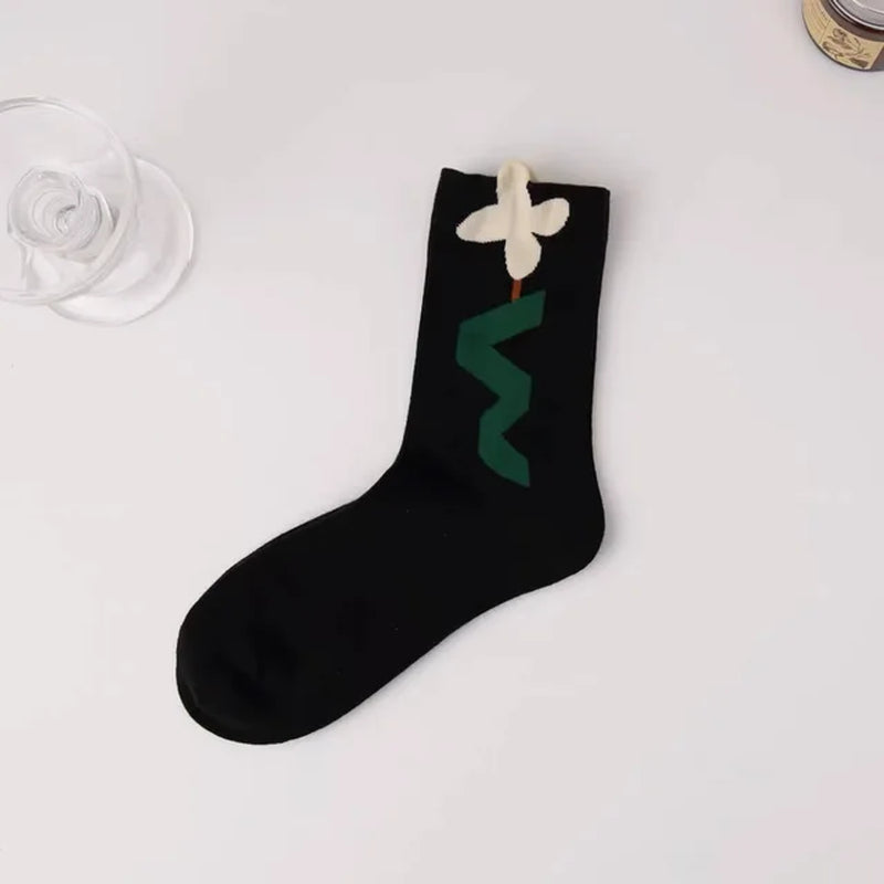 Women Socks Flower Rabbit Pattern Cute Kawaii Japanese Korean Style Cotton Harajuku Funny Breathable Casual Spring Floral Socks