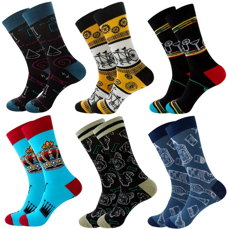 6 Pairs Hip Hop INS Style Men/Women Socks Combed Cotton Happy Print Art Funny Socks Men Casual Crew Skateboard Socks Long Tube