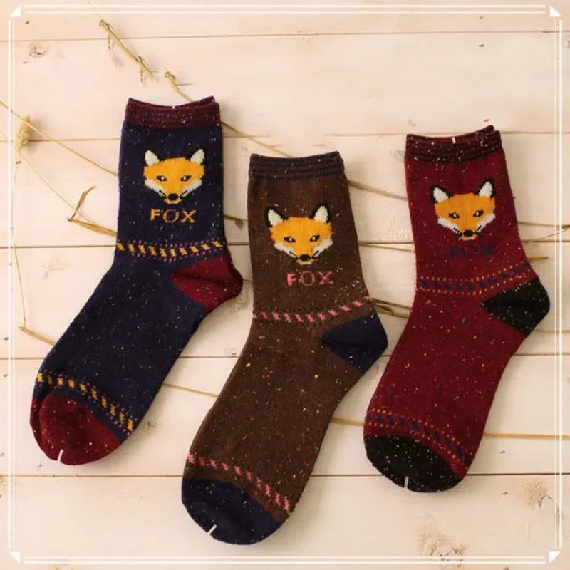 3 Pairs Lot Pack Women Socks Winter Cartoon Animal Elk Deer Thick Warm Tweed Yarn Soft Comfortable Wool Socks