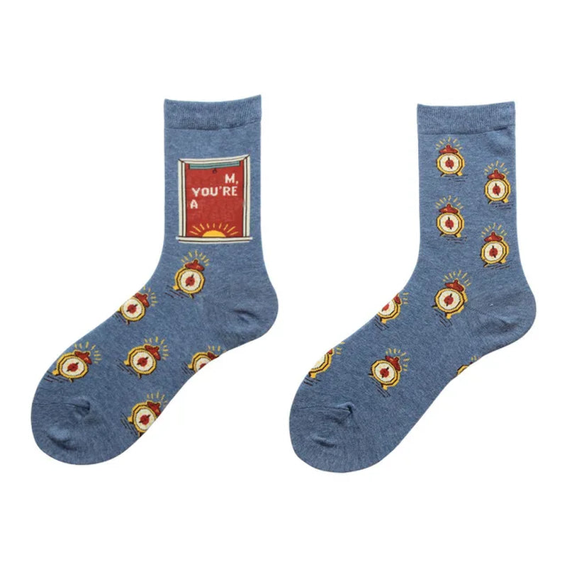 Women Socks Fashion Funny Creative Colorful Flower Letter Oil Pattern Art Socks Street Trend Happy Sox