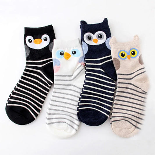 New Cute Cartoon Animal Cotton Women Socks Penguin Owl Fun Socks Women Fashion Lovely Funny Female Lady 3D Ear Socks