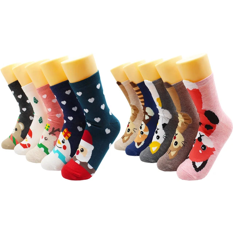 5/10 Pairs Fashion Korean Kawaii Cute Cartoon Cat Dog Fox Happy Funny Girl Socks Harajuku Hip-Hop Animal Cotton Women Socks