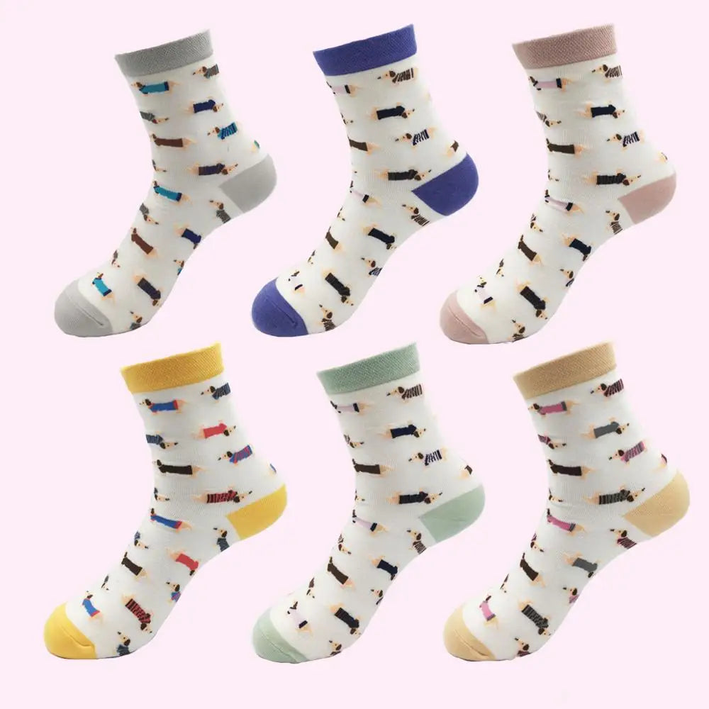 Animal Women Socks Colorful Cute Sausage Dog Cotton Cartoon Couple Lady Girl Spring Summer Socks Zoo