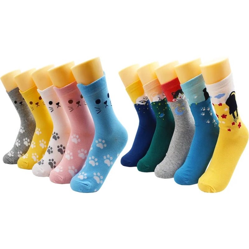 5/10 Pairs Harajuku Hip-Hop Animal Print Cotton Women Socks Fashion Korean Kawaii Cute Cartoon Cat Dog Duck Girl Socks