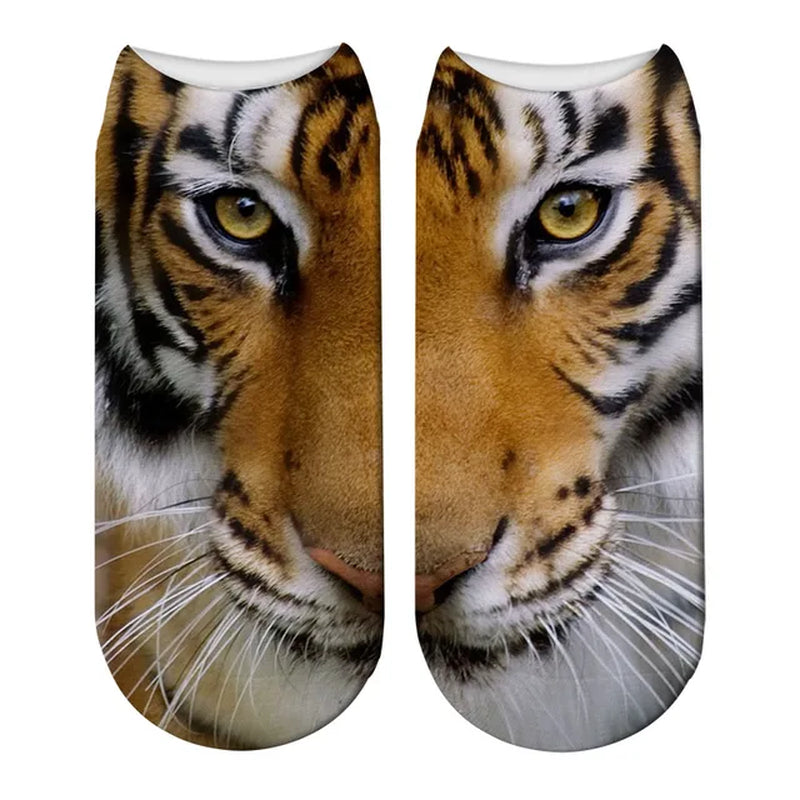 Funny Tiger Printed Socks Short Animal Women Socks Terror Novelty Socks Fashion Cute Low Cut Design Ankle Socks 5ZWS65