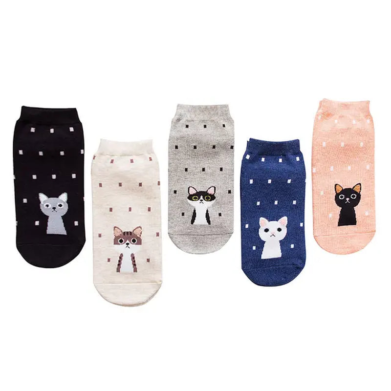 5Pairs/Lot New Fashion Cartoon Women Socks Korea Cat Socks Colorful Socks Casual Cotton Harajuku Happy Socks for Christmas