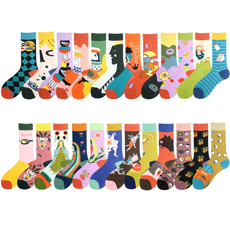 Funny Socks Hip Hop Happy Harajuku Personality Trend Women Socks Comfortable Creative Breathable Cartoon High Quality Sokken