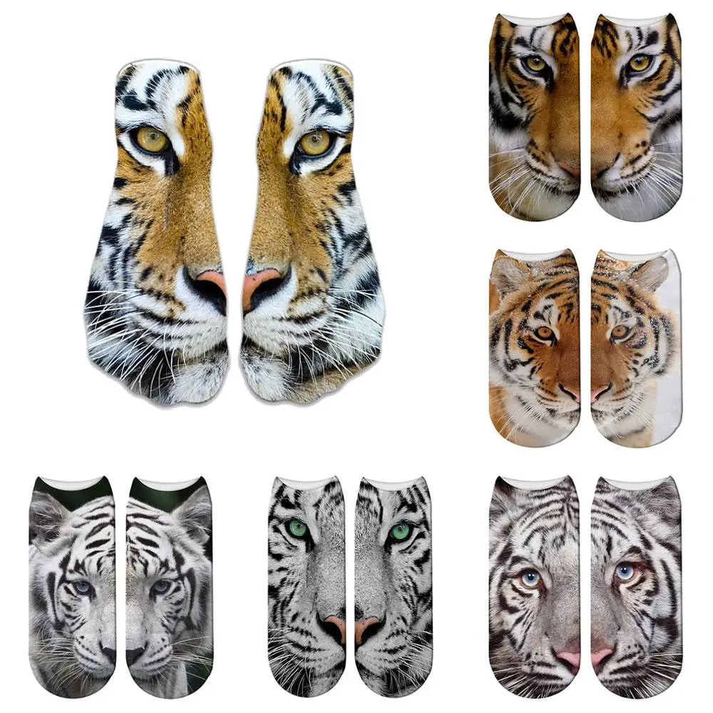 Funny Tiger Printed Socks Short Animal Women Socks Terror Novelty Socks Fashion Cute Low Cut Design Ankle Socks 5ZWS65