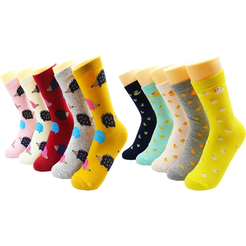 5/10 Pairs Harajuku Hip-Hop Animal Print Cotton Women Socks Fashion Korean Kawaii Cute Cartoon Cat Dog Duck Girl Socks