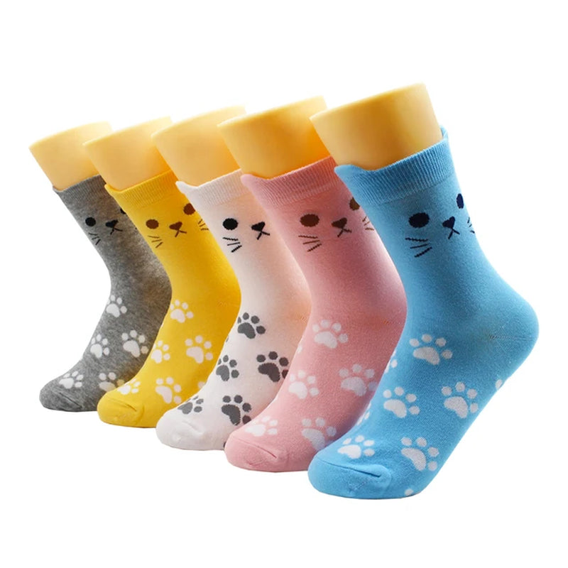 5/10 Pairs Harajuku Hip-Hop Animal Print Cotton Women Socks Fashion Korean Kawaii Cute Cartoon Cat Dog Duck Girl Socks