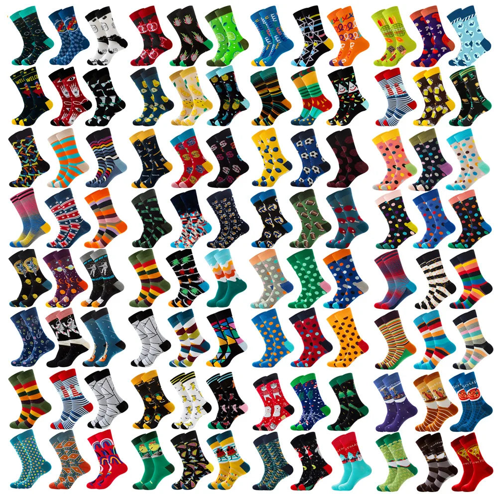 6 Pairs Hip Hop INS Style Men/Women Socks Combed Cotton Happy Print Art Funny Socks Men Casual Crew Skateboard Socks Long Tube