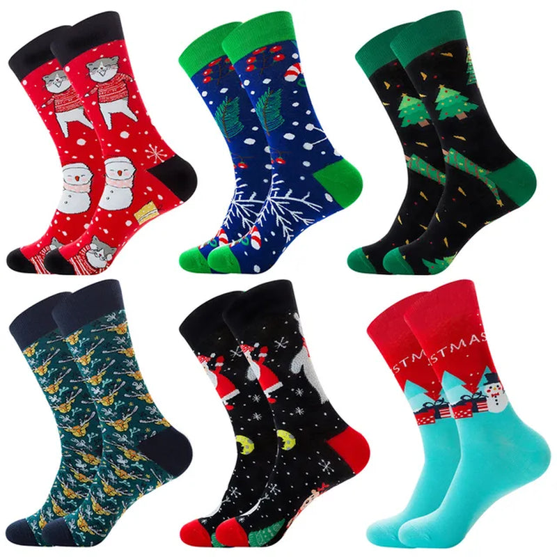 6 Pairs Hip Hop INS Style Men/Women Socks Combed Cotton Happy Print Art Funny Socks Men Casual Crew Skateboard Socks Long Tube