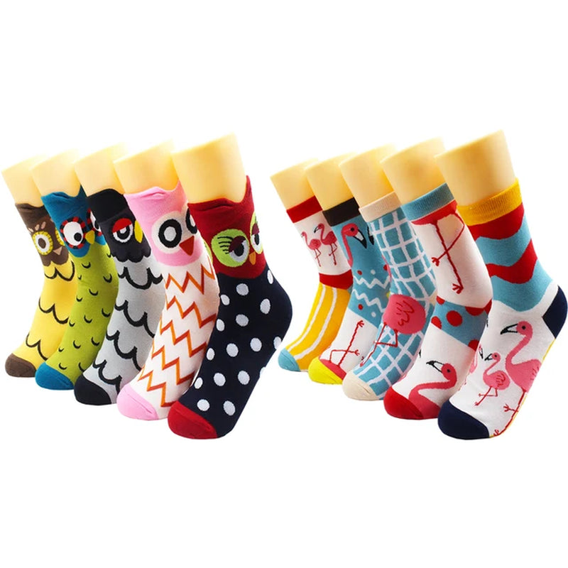 5/10 Pairs Harajuku Hip-Hop Animal Print Cotton Women Socks Fashion Korean Kawaii Cute Cartoon Cat Dog Duck Girl Socks