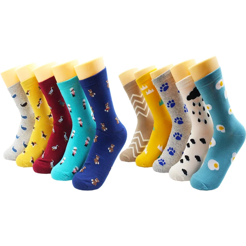 5/10 Pairs Harajuku Hip-Hop Animal Print Cotton Women Socks Fashion Korean Kawaii Cute Cartoon Cat Dog Duck Girl Socks