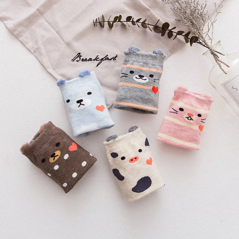 5Pairs/Lot New Fashion Cartoon Women Socks Korea Cat Socks Colorful Socks Casual Cotton Harajuku Happy Socks for Christmas