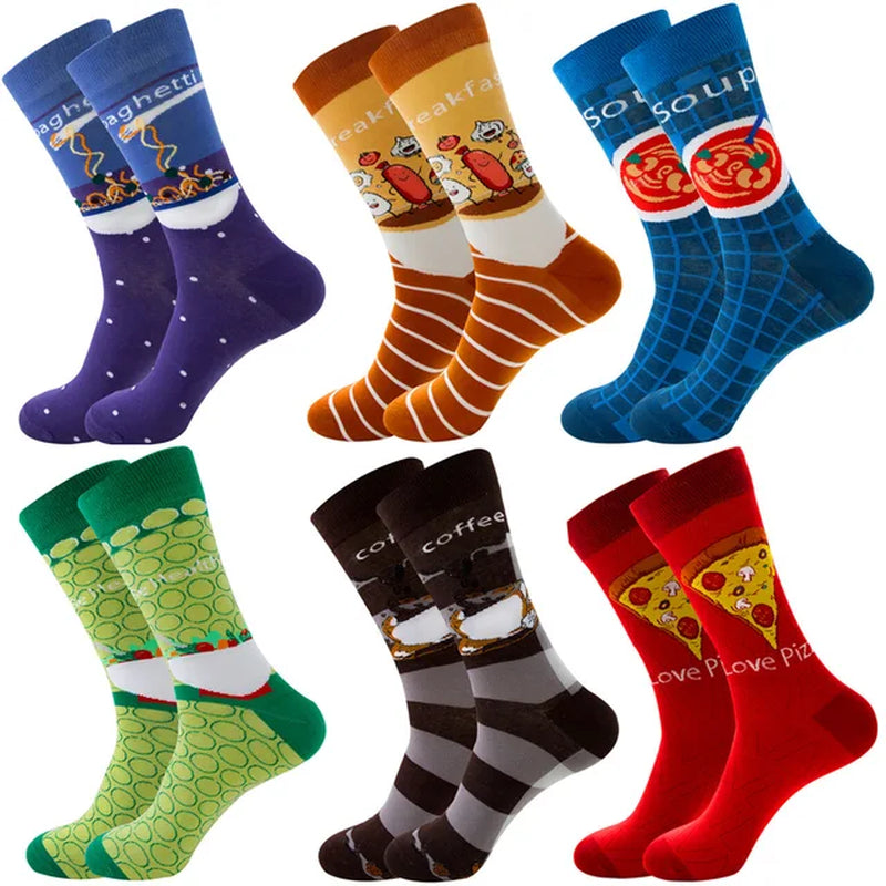 6 Pairs Hip Hop INS Style Men/Women Socks Combed Cotton Happy Print Art Funny Socks Men Casual Crew Skateboard Socks Long Tube