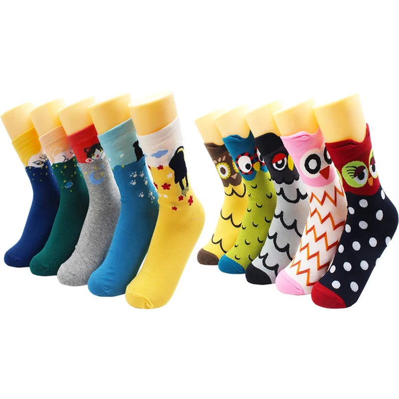 5/10 Pairs Harajuku Hip-Hop Animal Print Cotton Women Socks Fashion Korean Kawaii Cute Cartoon Cat Dog Duck Girl Socks