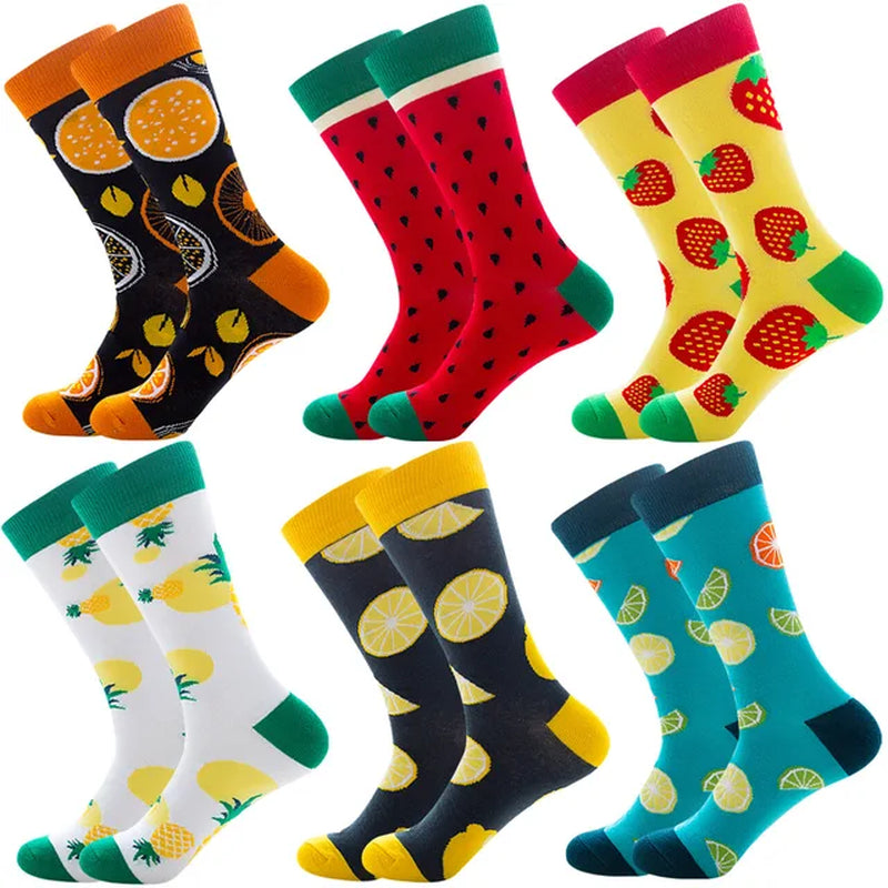 6 Pairs Hip Hop INS Style Men/Women Socks Combed Cotton Happy Print Art Funny Socks Men Casual Crew Skateboard Socks Long Tube