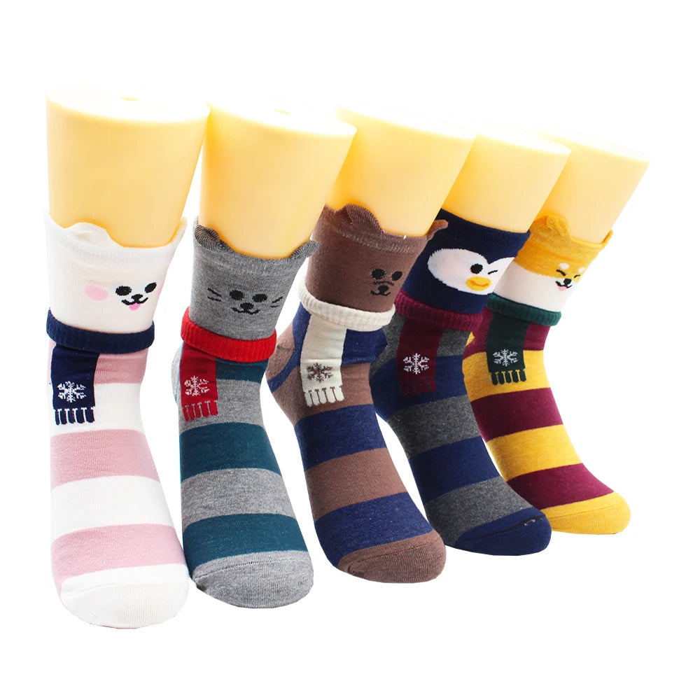 5/10 Pairs Fashion Korean Kawaii Cute Cartoon Cat Dog Fox Happy Funny Girl Socks Harajuku Hip-Hop Animal Cotton Women Socks