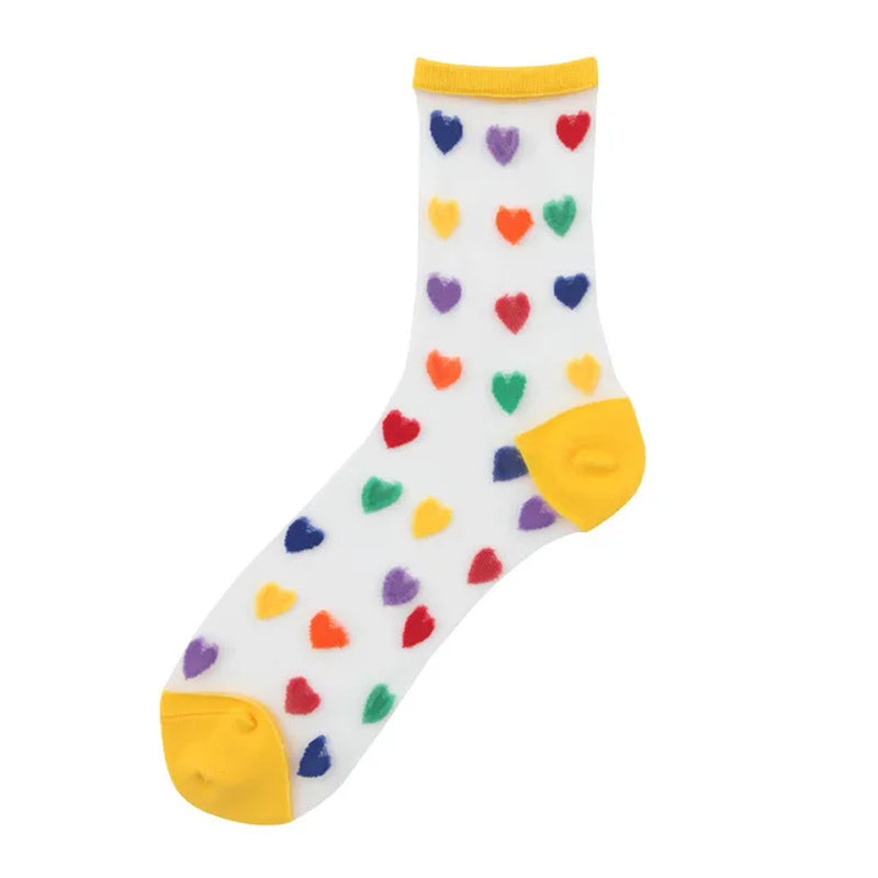 Women Socks 2022 New Fashion Long Transparent Cute Heart Thin Socks Female Summer Casual Sweet Funny Socks Women Korean Style