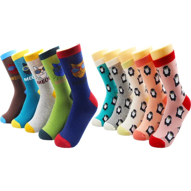 5/10 Pairs Harajuku Hip-Hop Animal Print Cotton Women Socks Fashion Korean Kawaii Cute Cartoon Cat Dog Duck Girl Socks