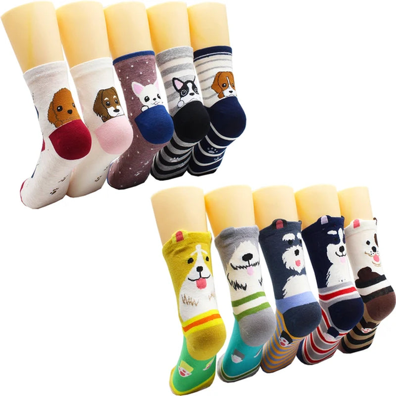 5/10 Pairs Fashion Korean Kawaii Cute Cartoon Cat Dog Fox Happy Funny Girl Socks Harajuku Hip-Hop Animal Cotton Women Socks