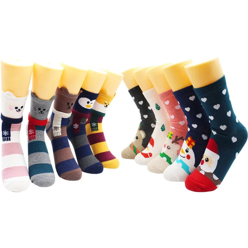 5/10 Pairs Fashion Korean Kawaii Cute Cartoon Cat Dog Fox Happy Funny Girl Socks Harajuku Hip-Hop Animal Cotton Women Socks