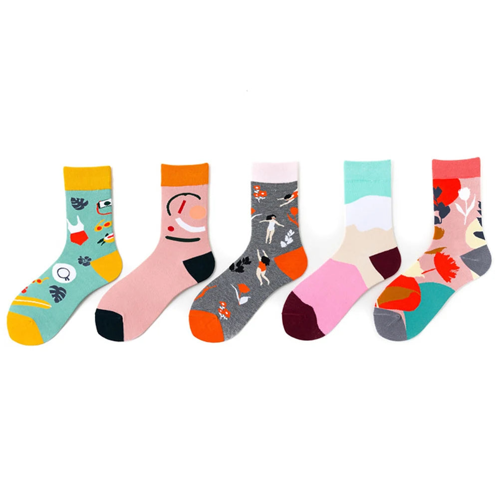 Women Socks New Art Combed Cotton Fashion Street Trend Hip Hop Skateboard Socks Novelty Casual Crazy Happy Socks Christmas Gifts