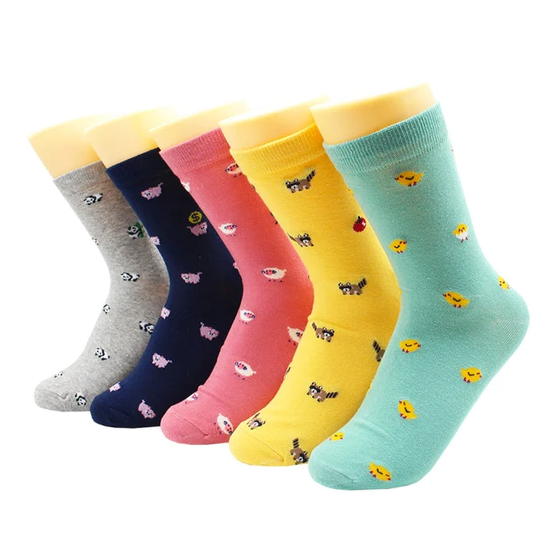 5/10 Pairs Harajuku Hip-Hop Animal Print Cotton Women Socks Fashion Korean Kawaii Cute Cartoon Cat Dog Duck Girl Socks