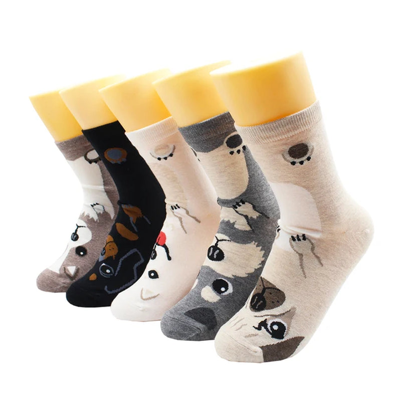 5/10 Pairs Fashion Korean Kawaii Cute Cartoon Cat Dog Fox Happy Funny Girl Socks Harajuku Hip-Hop Animal Cotton Women Socks