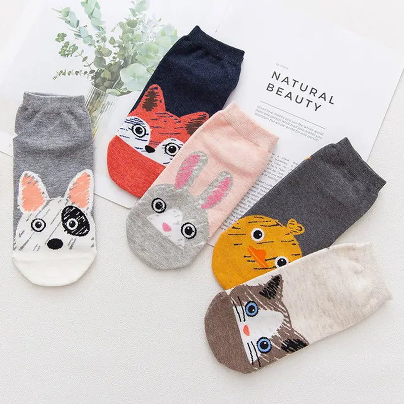 5Pairs/Lot New Fashion Cartoon Women Socks Korea Cat Socks Colorful Socks Casual Cotton Harajuku Happy Socks for Christmas