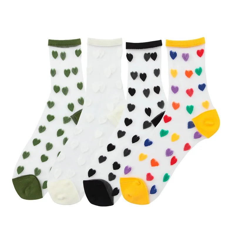 Women Socks 2022 New Fashion Long Transparent Cute Heart Thin Socks Female Summer Casual Sweet Funny Socks Women Korean Style