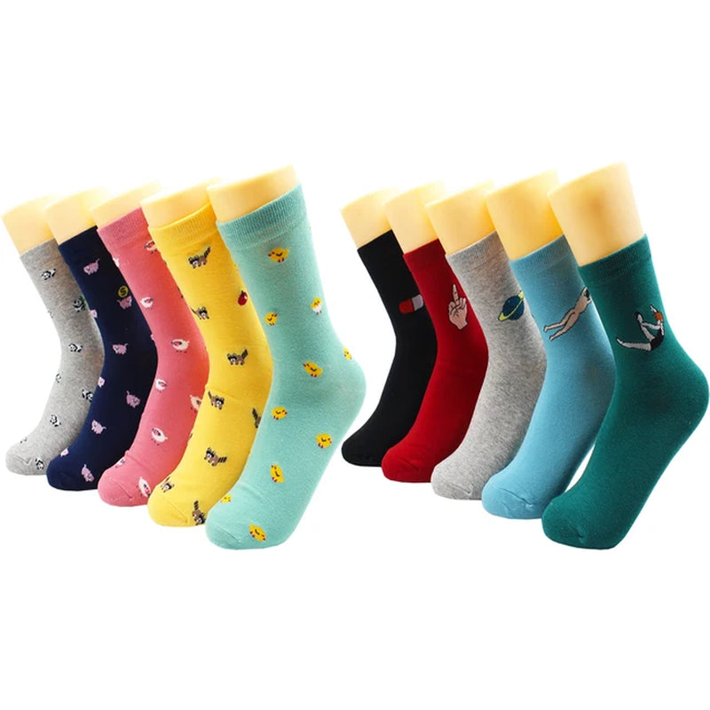 5/10 Pairs Harajuku Hip-Hop Animal Print Cotton Women Socks Fashion Korean Kawaii Cute Cartoon Cat Dog Duck Girl Socks