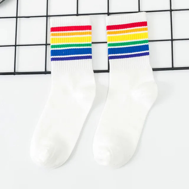 Winter Women Socks Cotton Rainbow Stripes Socks Christmas Fashion Warm Christmas Casual Tide Socks Harajuku Female Crew Socks