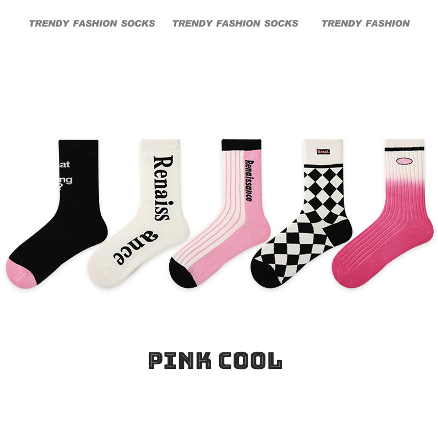 Spring Collection Women Socks 5 Pairs Bundle Trendy Unique Design Print Mid-Calf Socks