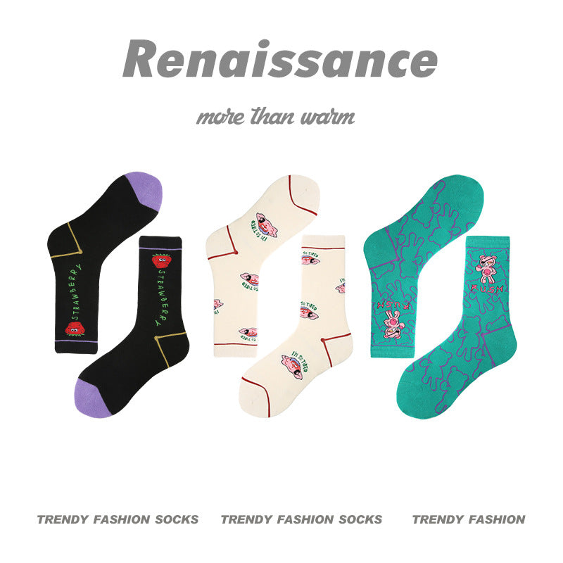 Renaissance Collection Women Socks 3 Pairs Bundle Instagram illustration Trendy Art Casual Socks 678787401025
