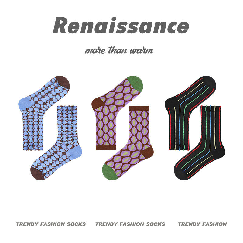 Renaissance Collection Women Socks 3 Pairs Bundle Geometry Polka Mid-Calf Socks