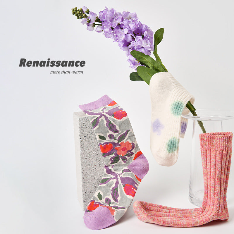 Renaissance Collection Women Socks 3 Pairs Bundle Air Supply Flower Spring Hosiery