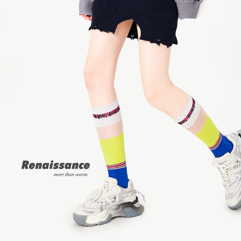 Renaissance Collection Women Socks Summer Thin Colour Blocking Mid-Calf Socks Casual 711079831089