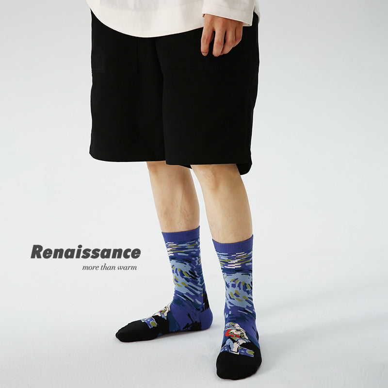 Renaissance Collection Men Socks 3 Pairs Bundle Loving Vincent Van Gogh Oin Paiting Art Crew Socks 733748521953