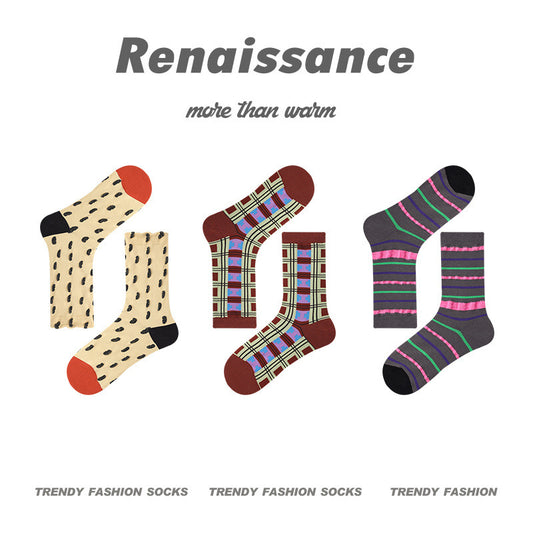 Renaissance Collection Women Socks 3 Pairs Bundle Geometry Polka Mid-Calf Socks