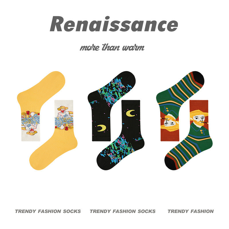 Renaissance Collection Women Socks 3 Pairs Bundle Van Gogh Art Oil Painting Casual Socks