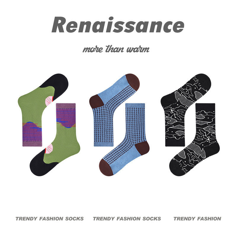 Renaissance Collection Women Socks 3 Pairs Bundle Geometry Polka Mid-Calf Socks