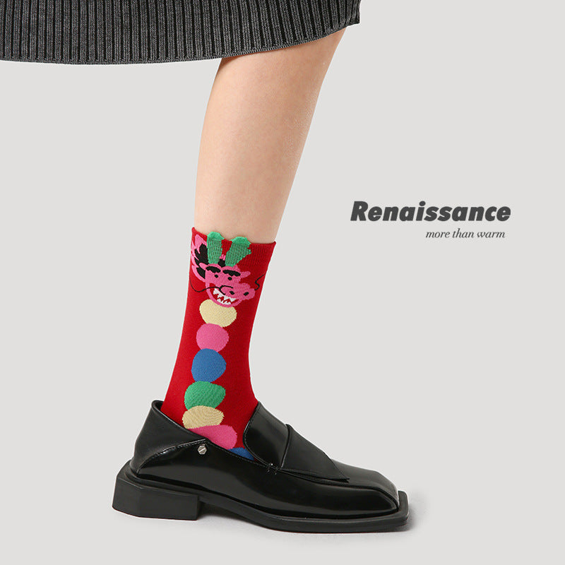 Renaissance Collection & Loong Year Women Socks 3 Pairs Bundle Lucky Rich Mid-Calf Socks