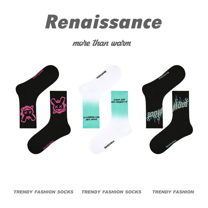 Renaissance Collection Men Socks 3 Pairs Bundle Street Trend Graffiti Art Mid-Calf Casual Socks 735509984081