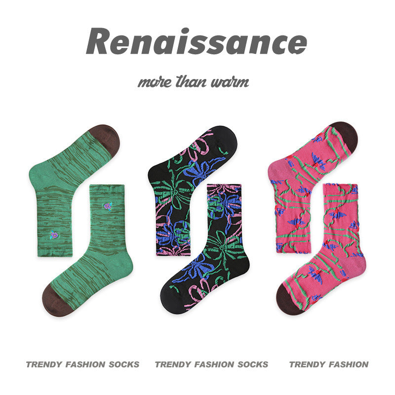 Renaissance Collection Women Socks 3 Pairs Bundle Geometry Polka Mid-Calf Socks