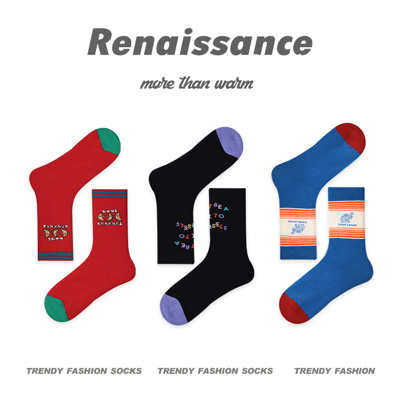 Renaissance Collection Women Socks 3 Pairs Bundle Geometry Polka Mid-Calf Socks