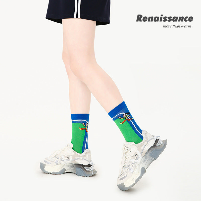 Renaissance Collection Women Socks 3 Pairs Bundle Summer Thin Striped Print Mid-Calf Socks