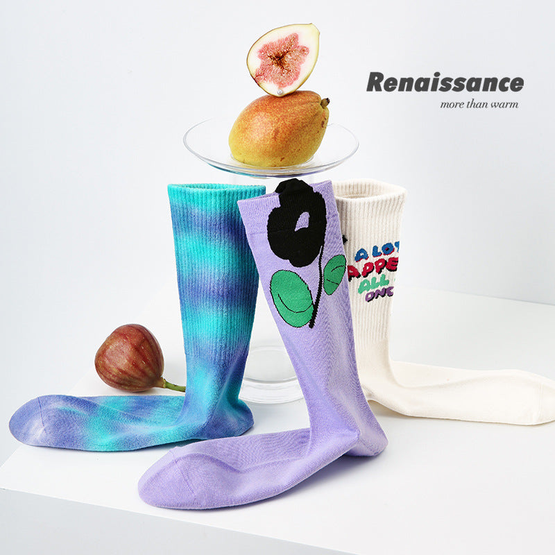 Renaissance Collection Women Socks 3 Pairs Bundle Flower Print Crew Socks 737707175027