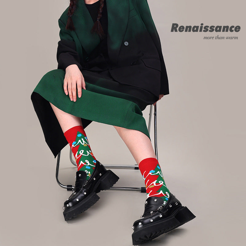 Renaissance Collection Women Socks 3 Pairs Bundle Merry Christmas Happy Holidays Cotton Print Crew Socks 683948357357